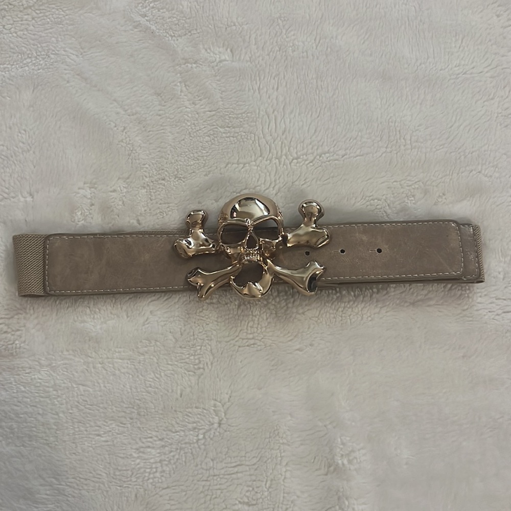 Bebe gold skull vegan leather and elastic belt